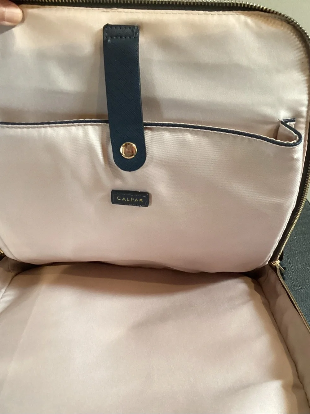 Calpak Navy Leather Backpack with Whipstitch Trim